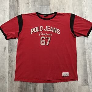 VTG Polo Jeans Company Red 67 Ringer T Shirt Mens Large USA Ralph Lauren 90s